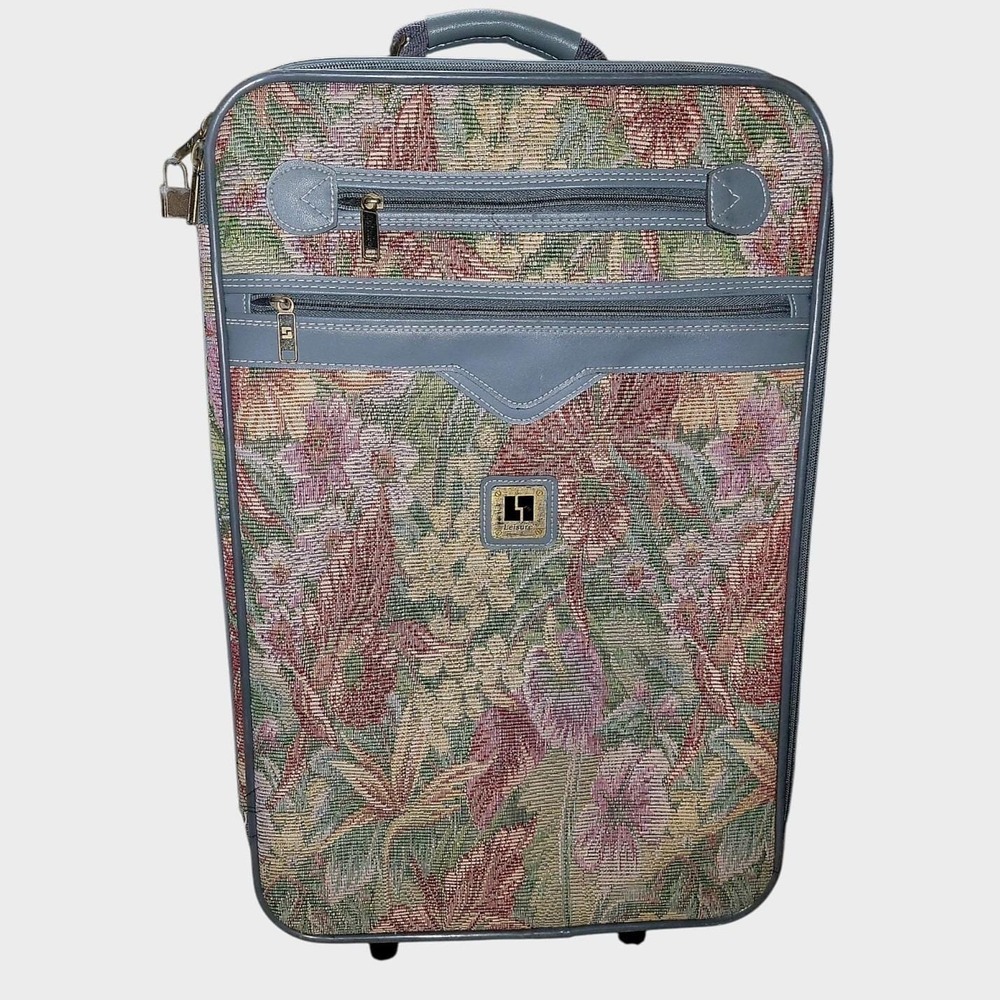 Vintage Floral Tapestry Rolling Carry On Suitcase Leisure Luggage 90s Travel Bag